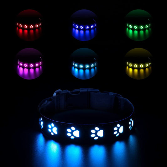 Creative Dog's Paw Printing 7 Colors In One LED Luminous Collar